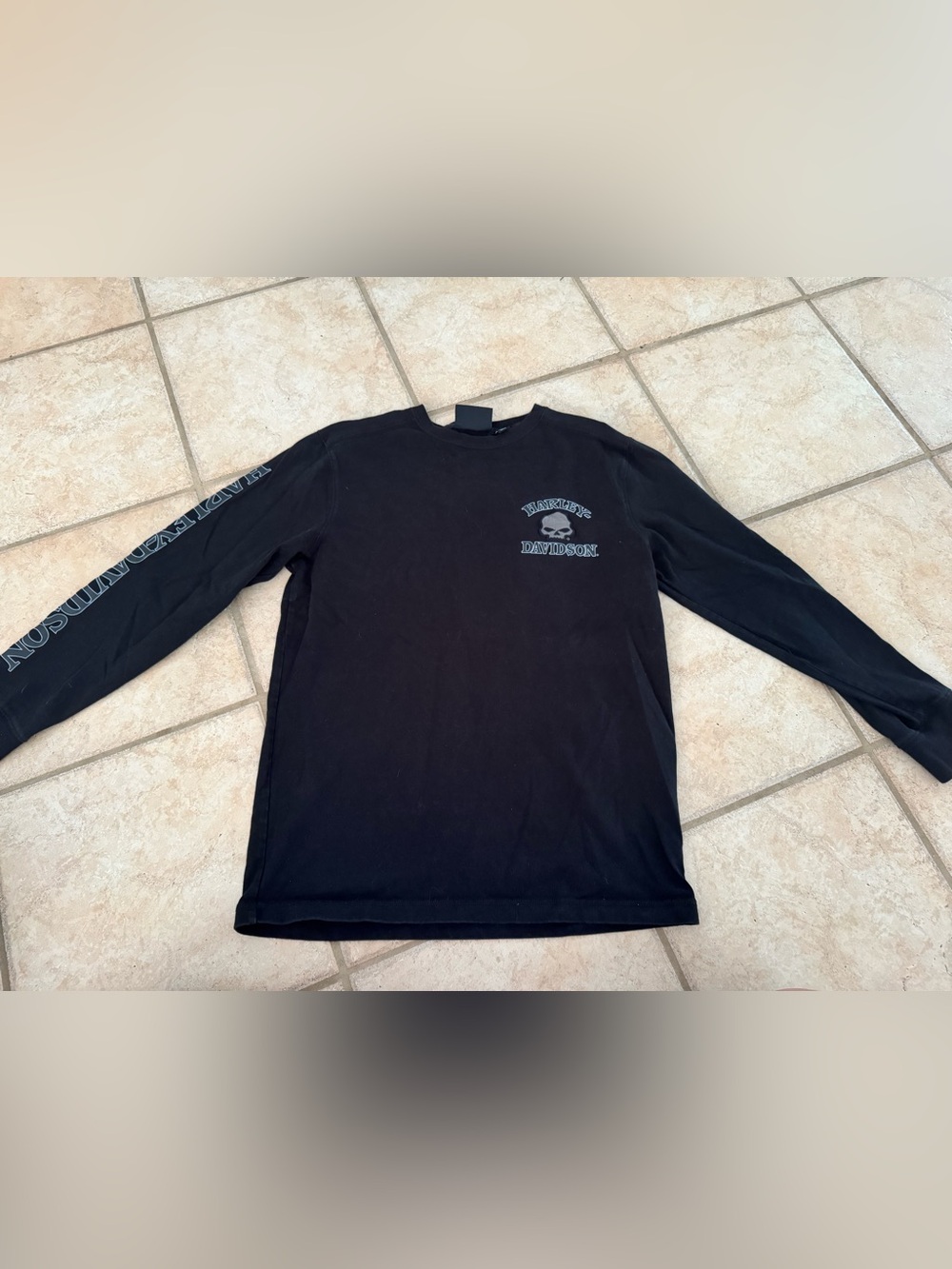 Harley-Davidson Skull Motorcycle  Black Long Sleeve T-Shirt Men's Size M
